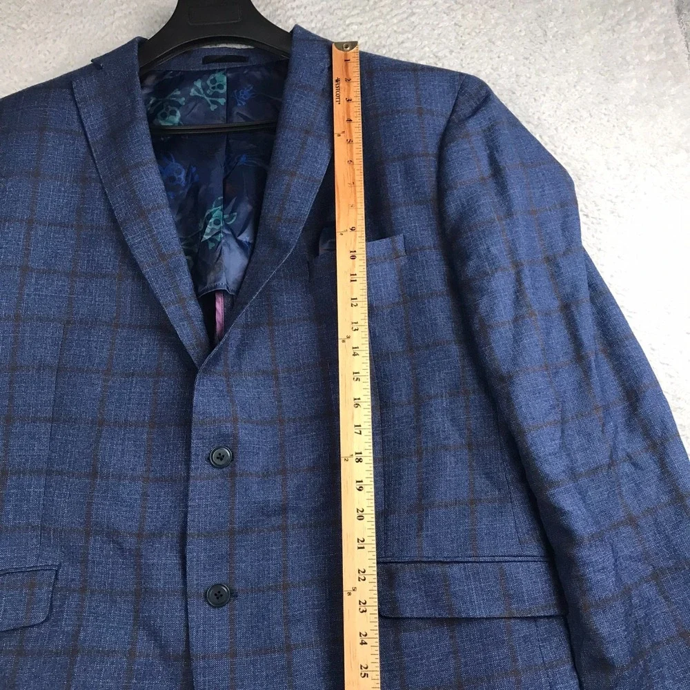 Psycho Bunny Worsted Wool Windowpane Sport Coat Mens 54L Navy Blazer